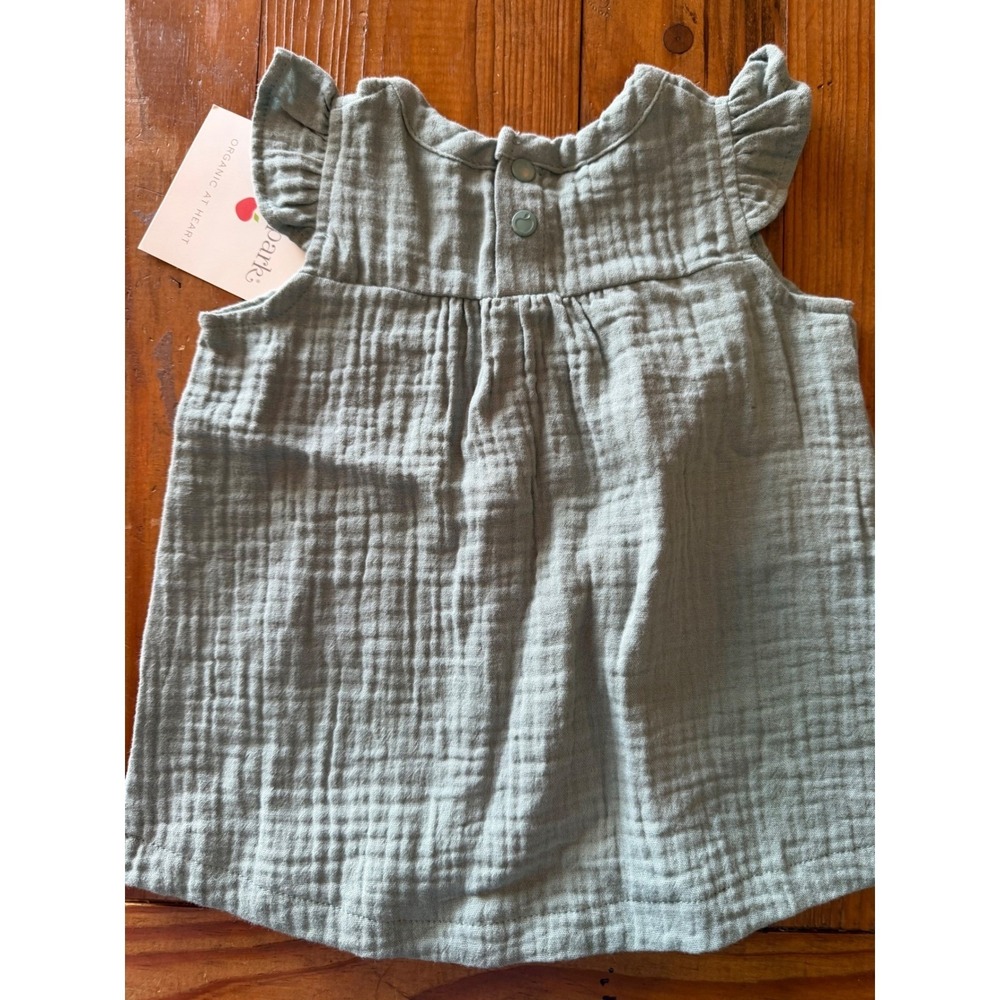 3-6m Apple Park NWT 100% Organic Cotton Muslin Sage Green Color Dress - Picture 6 of 6